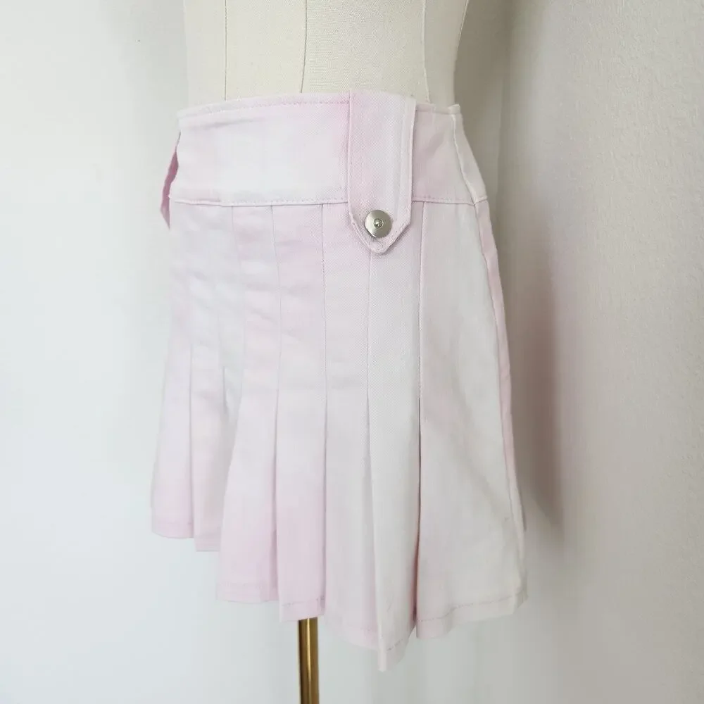 Vintage Y2K Light Pink Tie Dye Pleated Mini Skirt Mid Rise UK Made in England S